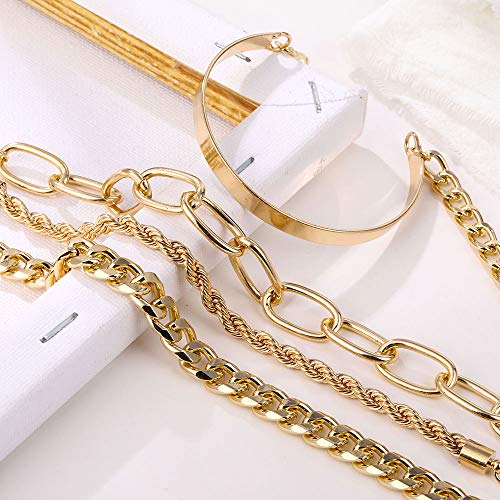 IFKM Gold Bracelets for Women, 14K Gold Plated Dainty Layered Chain Bracelets Adjustable Cute Bangle Link Bracelet Set3