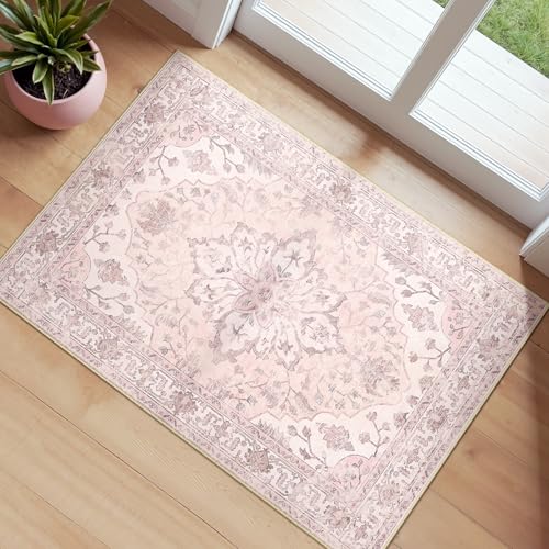 RELEANY Area Rugs 2x3 Floral Washable Rug Carpet, Pink Grey Pink by RELEANY - Used condition - CA$23.97