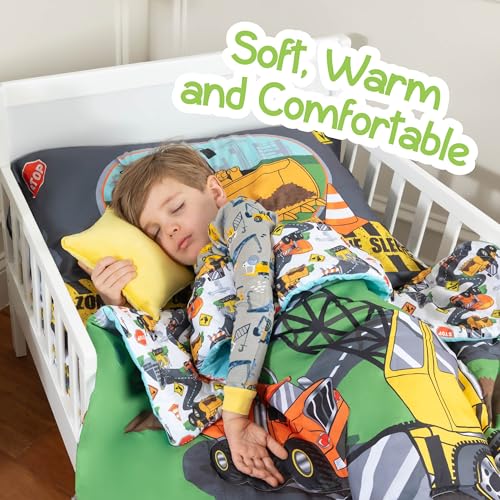 Image of Todays Kids Under Construction Toddler Bedding Set for Boys - 4-Piece Toddler Bed Comforter Sets for Boys, Reversible Comforter & Pillowcase, Flat Sheet, Fitted Sheet, Breathable & Soft Microfiber