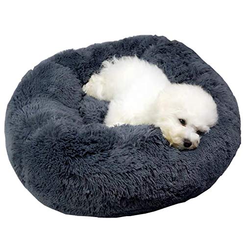 Donut Hundebett waschbares Flauschiges Hundesofa Katzenhöhle Haustierbett Kuschelkissen mit Außenbezug für kleine mittelgroße große Hunde-60cm-Grau
