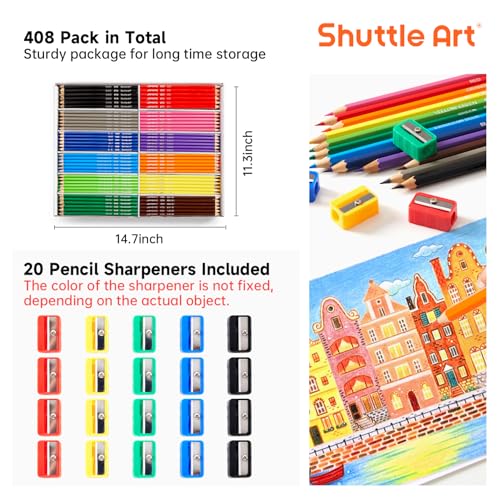 image for Shuttle Art Colored Pencils Bulk, 408 Pack Coloring Pencil Set Plus 20