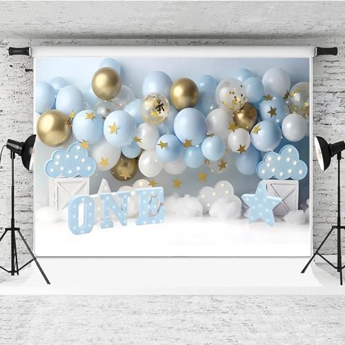 Fondo azul con globos para primer cumpleaños 7x5 ft miniatura 3