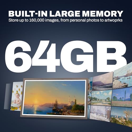 Image of 32 inch Large Digital Picture Frame, 64GB, Anti-Glare Non-Touch, WiFi Wall-Mount Frame for Home /Business, 1920x1080 FHD, Share via App, Email, USB & Micro SD, Remote Included, Dark Wood Pattern