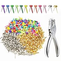 300 Bunt Musterklammern - Rundkopfklammern mit Lochzange, Goldene Silber Farbe Kopfklammern, Mini Brads Papier Verschlüsse, Mehrfarbiges Metall Musterklammern Papierverschlüsse für Scrapbook Handwerk