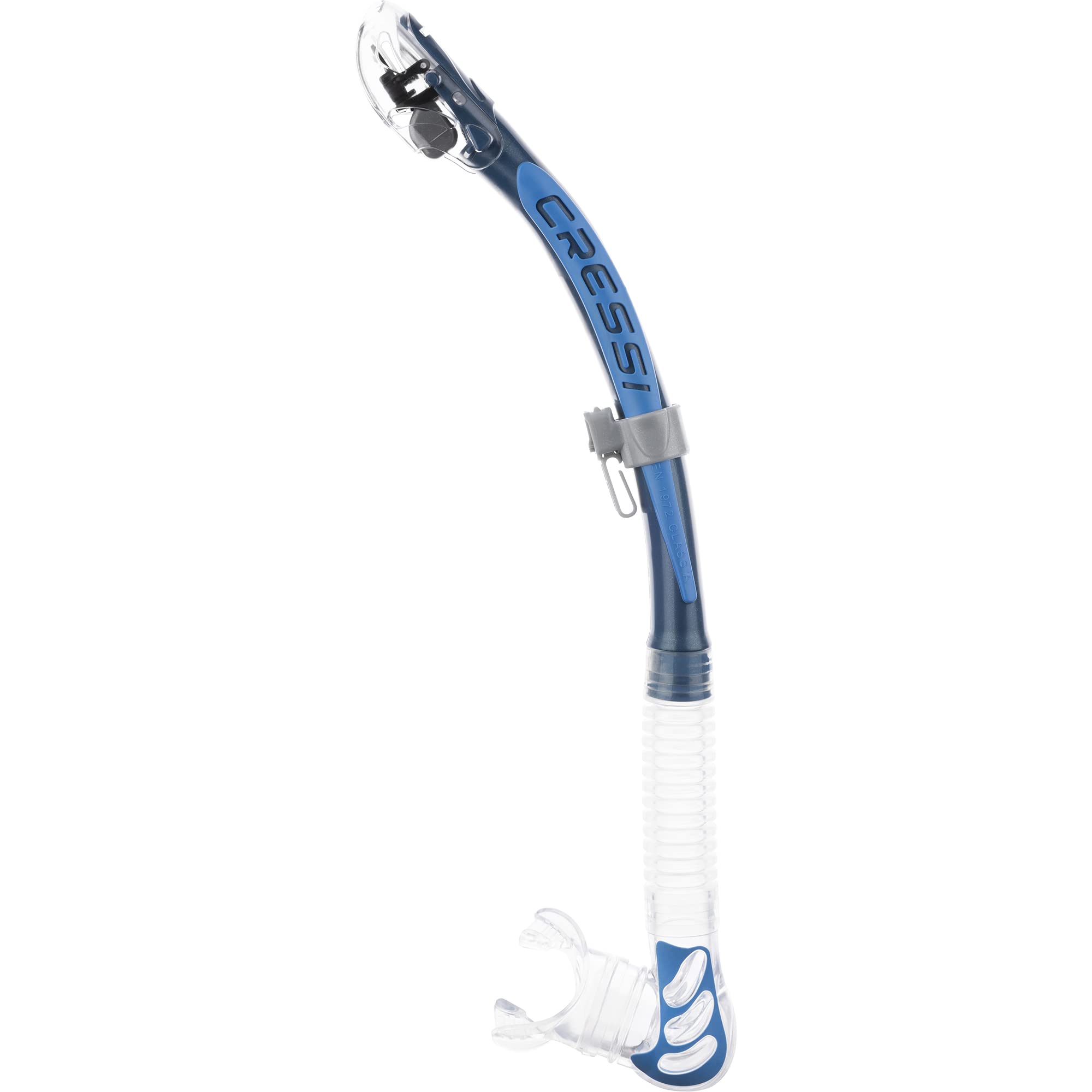 Clear/Blue : Cressi ALPHA ULTRA DRY, Adult Scuba Diving, Snorkeling Dry Snorkel - Cressi: 100% Made in Italy Since 1946