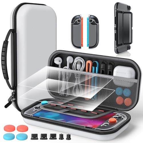 Image of Switch 2 Accessories Bundle for Nintendo Switch 2 2025(All in One Case Kit) | Portable Hard Shell Slim Case with Crystals Protective Cover kit, 2 HD Screen Protectors (7.9 Inch),Dust Plugs, 4 Thumb Grips
