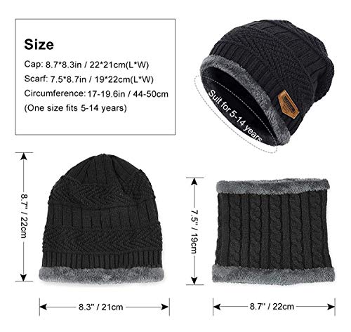 Malaxlx Kids Winter Beanie Hat and Scarf Set for Ages 5-14 Boys Girls – Fleece Lined Knit Warm Skull Cap and Neck Warmer4