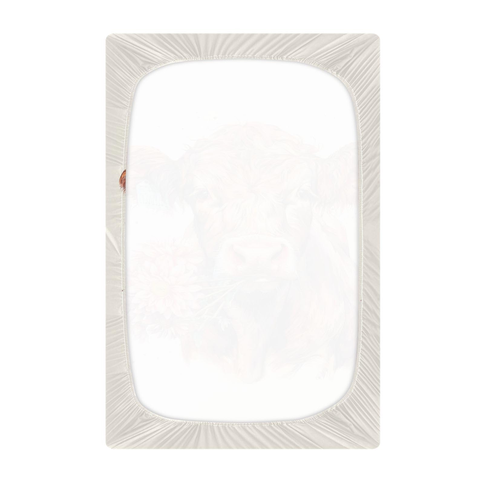 JIPONI Cow Flower Soft Playard Sheet- Pack & Play Sheets Fitted, Breathable Mattress Cover for Standard Size Play Yard, 39’x27’x5’