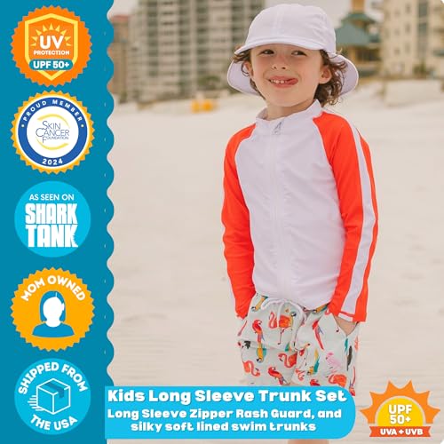 Image of SwimZip Boys' Long Sleeve Rash Guard & Swim Shorts Set - UPF 50+ Sun Protection