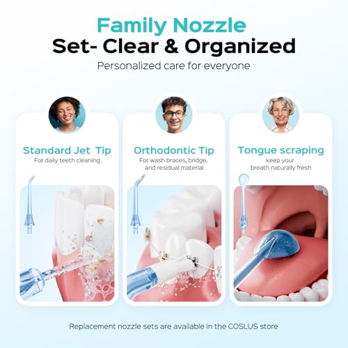 COSLUS ADA Accepted C51 Water Dental Flosser, 3 Modes 6 Pressure, White | Water Teeth Pick for Orthodontic, Braces, Sensitive Gums, Multiple Users, Compact for Travel Built-in Nozzle Storage - image 8