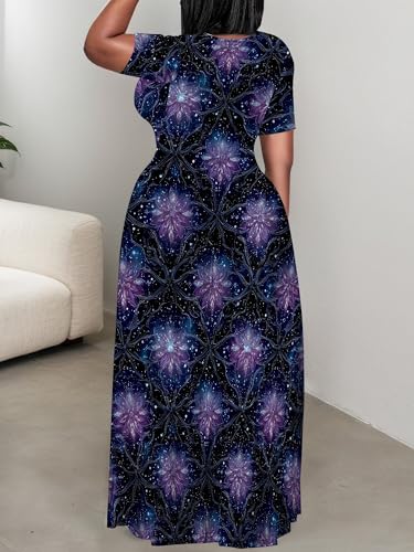 Image of PinkPatty Women's Plus Size Maxi Dresses Short Sleeve Sundress Summer T-Shirt Beach Long Dress with Pockets