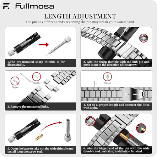 Image of Fullmosa 23mm Stainless Steel Watch Band, Quick Release Metal Replacement Strap with Removable Links, Includes Spring Bars & Link Removal Tool for Men Women (Silver)