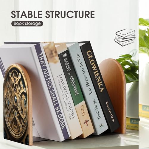 Sujetalibros de madera modernos Steampunk Gears decorativos para el estudio y despacho en casa 8