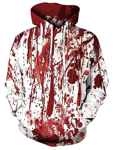 ALISISTER Kapuzenpullover Herren Damen 3D Schrecklich Weiß Bloody Druck Halloween Hoodies Pullover Teens Beiläufig Langarm Festival Party Hooded Sweatshirts mit Taschen S