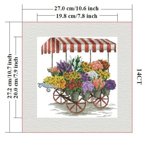 Image of ITSTITCH Stamped Cross Stitch Kits- Full Set of Embroidery for Beginners or Adults,14 CT 2 Strands DIY Flower Car Patterns Counted Arts Craft 10.6x10.6 inch
