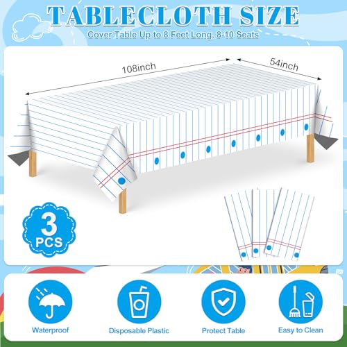 Image of NatNarr 3 Pack Notebook Paper Plastic Tablecloths, 54 x 108 Inch Back to School Party Decoration Disposable Table Cloth for Rectangle Tables School Theme Table Cover for Classroom Party Supplies
