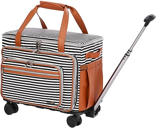Finesun WITH WHEELS Foldable Deluxe Rolling Sewing Machine Carrying Bag For Brother, Singer, Bernina And Most Machines,Black And White Stripes  cover