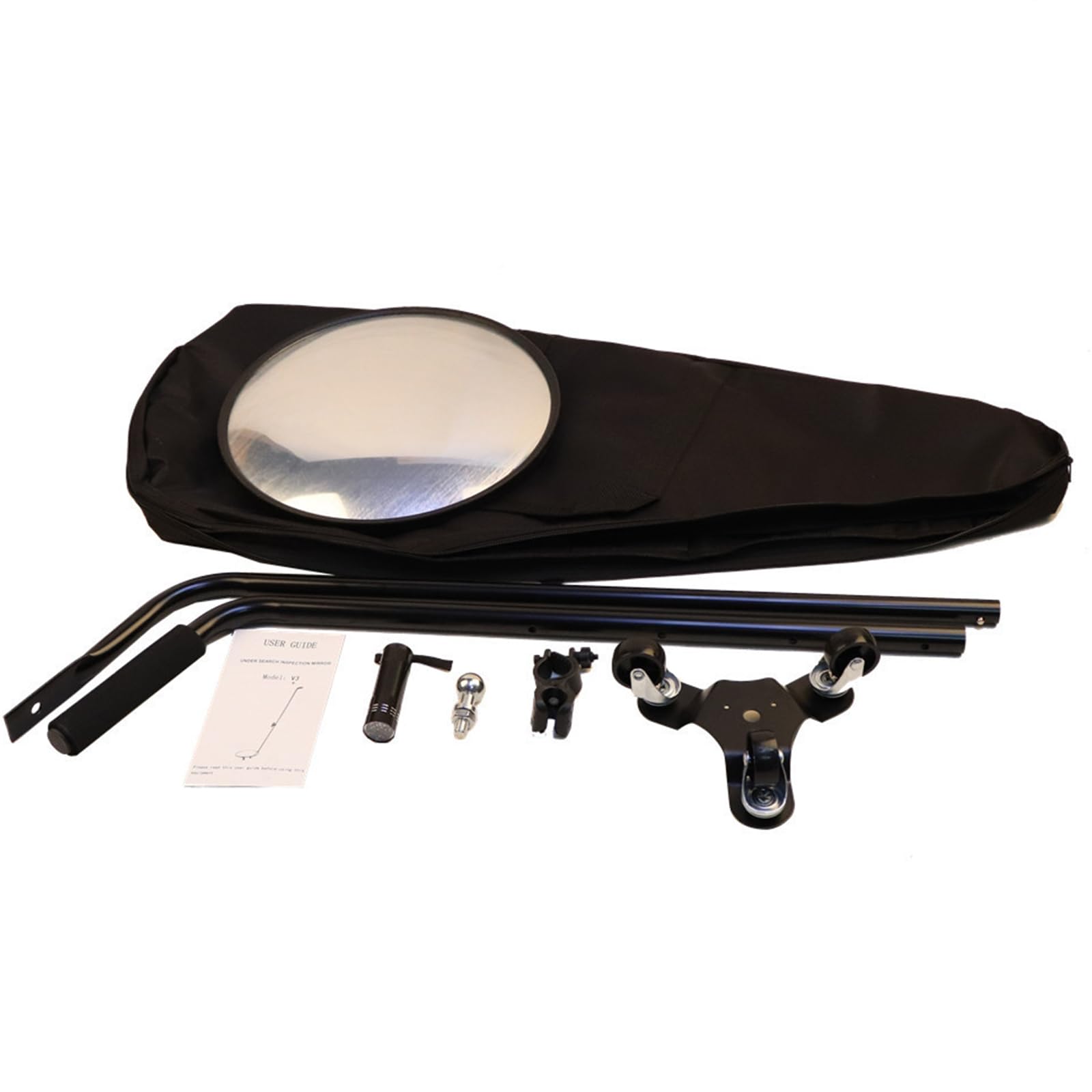 Espejo de Inspección de Bajo Vehículo, Espejo de Seguridad con Aumento y Ruedas, Luz LED y Asa, 30 cm de Diámetro, 2X de Aumento para Revisar el Chasis del Automóvil