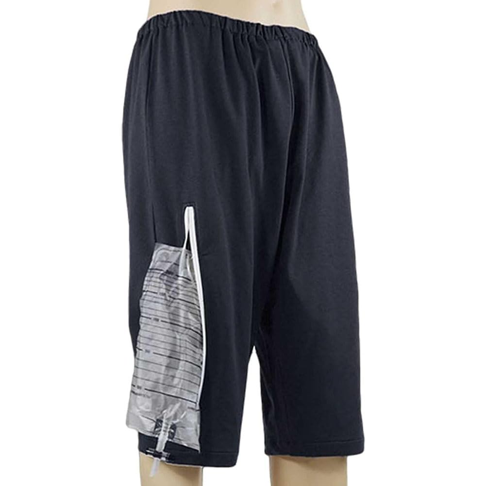 MIZHENG Urine Bag Pants Care Underwear Catheter Shorts Urinate Drainage Bag Pants For Elderly Incontinence Pants Unisex(Size:XXL,Color:Black)