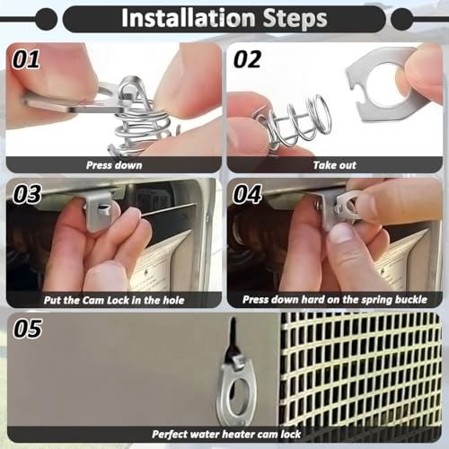 Image of 4pcs RV Water Heater Cam Lock Door Latch Fastener Stainless Steel for RV, Camper, Travel Trailer, Motorhome Hot Water Heater Cover Twist Metal Cam Lock Water Heater Door Latch Replacement
