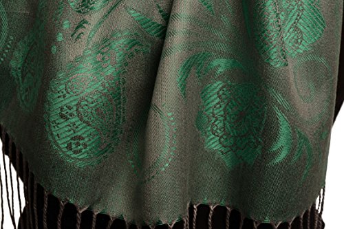 Écharpe verte femme pashmina feel châle à franges gris LissKiss - 7