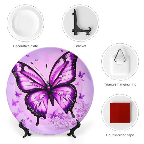 Plato decorativo Purple Butterfly de cerámica 8 pulgadas miniatura 3