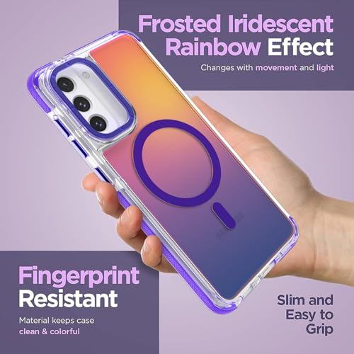 Image of Magnetic Case for Samsung Galaxy S21 FE 5G [Compatible with Magsafe] [Cute Fashion Fluorescent Design] [1 Screen Protector] Slim Translucent Matte Case for Galaxy S21 FE 5G 6.4 inch, Purple