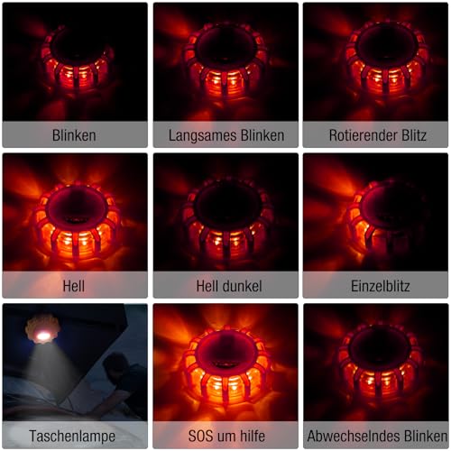 Xreuctop 2 Stück Warnleuchte Auto, Wasserdicht LED Warnleuchte mit Magnet und 9 Blinkend Leuchtmodi, Verkehr Unfall Panne WarnleuchtE für Kfz, LKW, Boot (Orange)