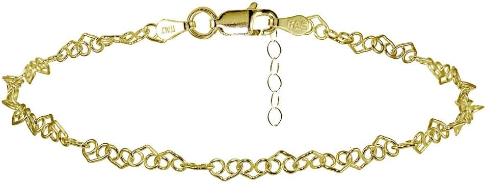 Hoops & Loops Sterling Silver Fancy Heart Link Chain Anklet