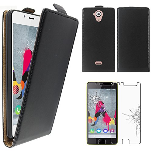 ebestStar - Coque Compatible avec Wiko U Feel Lite Etui Housse PU Cuir Rabat Flip, Noir + Film Protection écran Verre Trempé [Appareil: 143.5 x 71.5 x 8.5mm,...