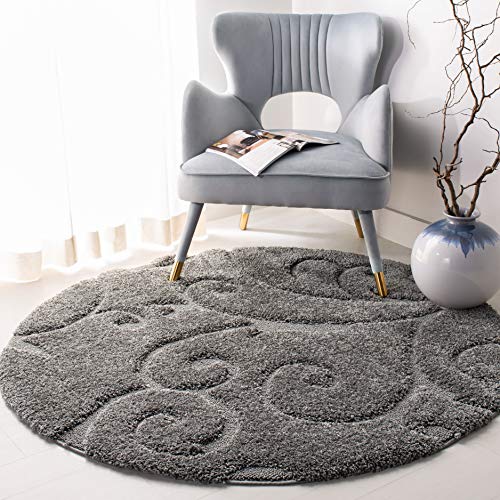SAFAVIEH Florida Shag Round Rug 4', Soft Plush Transitional Grey SG455-8013