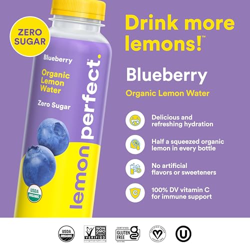 Lemon Perfect Blueberry, Hydrating Flavored Lemon Water, Zero Sugar, Delicious and Refreshing, Organic, 15.2 fl oz Bottle - Image 5