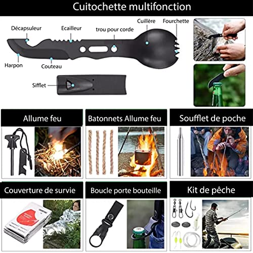 kit de Survie XXL + Trousse De Secours Ultra Complete - Mini Pelle Pioche Pliante - scie - Boussole - Paracorde - Couteau Pliant Multifonction - Allume Feu - Lampe Torche - Filtre à Eau - Garrot... – Image 3