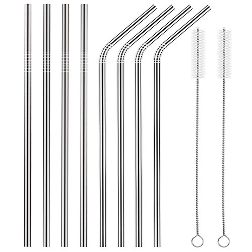Image of Stainless Steel Straws for Drinking with Brushes (4 Bent + 4 Straight + 2 Brushes)