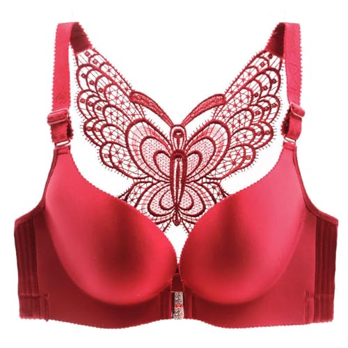 GDNIA Damen Front Verschluss Spitze Butterfly BH Schöner Rücken Push Up Nicht gepolsterter drahtloser Bralette-BH