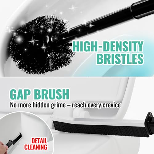Image of 2PACK 3 in 1 Toilet Brush and Plunger Set with Crevice Cleaning Brush, Toilet Plunger and Brush Set with Extra Long Handle, Plungers for Bathroom Accessories, Bright Black