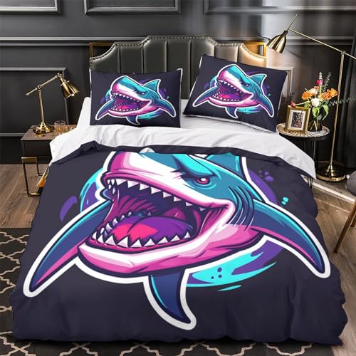 Parure de lit housse de couette requin 3D en microfibre premium douce pour lit 1 place