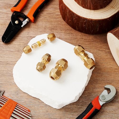 Image of Relaxweex 4 Pcs Copper Flare Coupling Connectors with Nuts HVAC,1 /4 inch 1 /2 inch | 1 /4 inch 1 /2 inch Compression Fittings for Copper Tubing, Air Conditioning Refrigeration, Flare Nut Adapters, Tube Connections