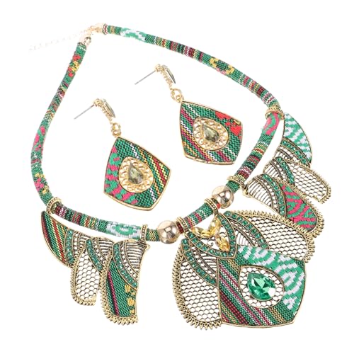 Collar y Pendientes Bohemios para Mujer Conjunto de Joyería Étnica de Aleación Gruesa de Colores Vivos