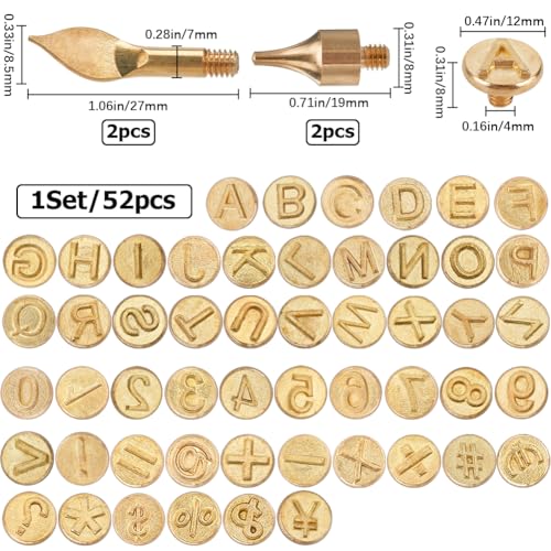 GORGECRAFT 52Pcs Wood Burning Tip Letter Golden Brass Copper Kit Alphabet Number Symbol Soldering Stencil Leather Burner Pyrography Tool Template Set for Wood Burning DIY Embossing Carving Craft - Image 2