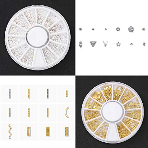 Sethexy 2Boxen Gold-Silber Nagel Bolzen Metall Gemischte Formen Blume Sterne Halbmond Edelsteine Nägel Kunstjuwelen für… – Bild 3
