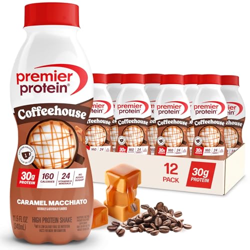 Premier Protein Coffehouse Caramel Macchiato Protein Shake with Caffeine for Energy – 30g Protein,...