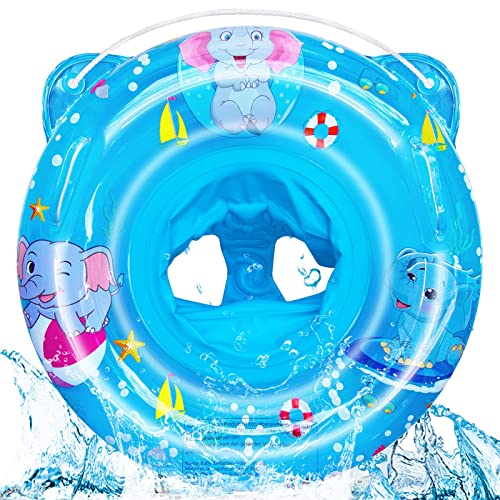HIZH Schwimmring Baby, Schwimmhilfe Schwimmsitz Schwimmtrainer,60cm Baby Schwimmring für Kleinkinder 6 Monate Bis 36 Monate, Aufblasbarer Sitz Mit Anleitung,Elefant Blau Cover