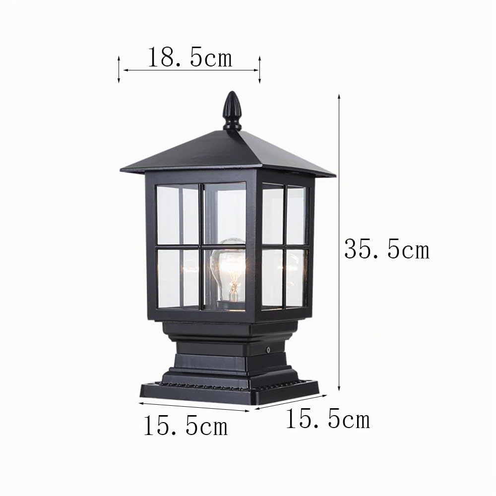 Exterior Luz de Poste de Jardín Pilar de Luz Impermeable IP65 Pedestal Impermeable Pantalla Vidrio Lámpara de Columna Lámpara de Pilar E27 Farolas Faros de Columna para Jardín, Patio (Negro)