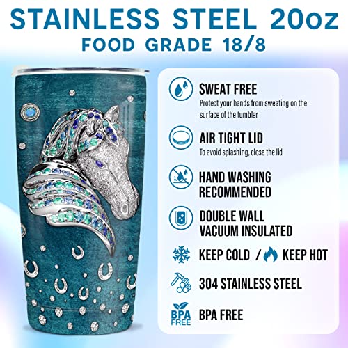 Wassmin Horse Tumbler Horse Gifts For Women Girl Horses Cup 20Oz Jewelry Drawings Stainless Steel Insulated Coffee Travel Mug Cup Tumblers Equestrian Gifts For Birthday Christmas #TOP2