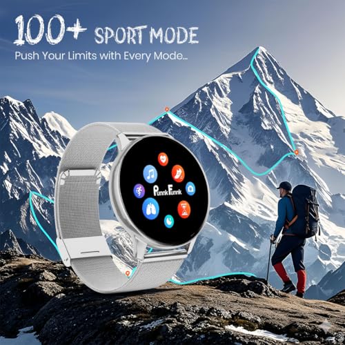 Image of PunnkFunnk Active 2 Smartwatch, 1.39 inch HD Round Display, Bluetooth Calling, Heart Rate & SPO₂, 100+ Sports Modes, IP67, Long Battery Life for Men & Women (Millanese Silver)