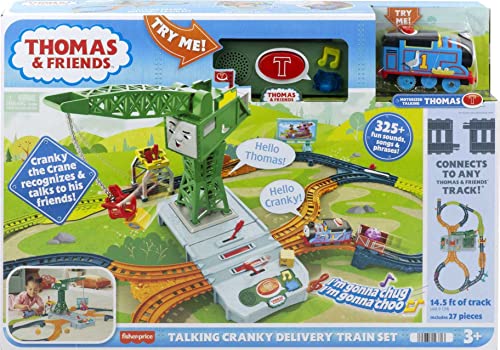 thomas amp friends motorized toy train set talking cranky delivery with track sounds amp phrases for pretend play preschool kids ages 3 years amazon exclusive