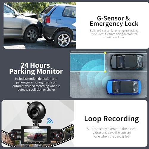 360 Degree View 4 Channel Dash Cam 5G WiFi & App Control, GEMEK 2K Front and Rear Inside, Left and Right Dash Camera for Cars, Free 64GB TF Card, G-Sensor, Night Vision, 24 Hour Parking - image 7