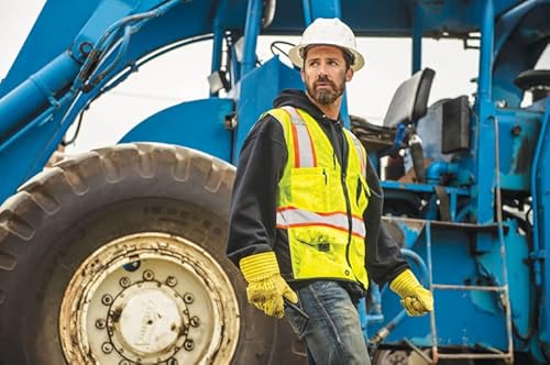 Kishigo Premium Black Series Heavy Duty Reflective Safety Vest 1513, Ansi Type R / Class 2 Compliant, 6 Pockets - Pencil And Radio Pockets, Reflective Silver Lining And Black Trim (Lime, M) #TOP4