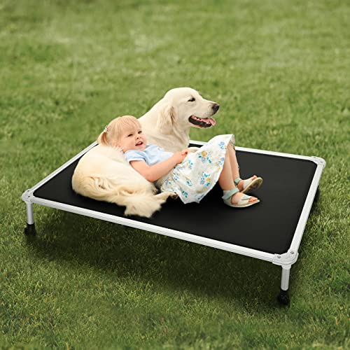 Veehoo Chew Proof Elevated Dog Bed - Cooling Raised Pet Cot - Silver Aluminum Frame And Durable Textilene Mesh Fabric, Unique Designed No-Slip Feet For Indoor Or Outdoor Use, Black, X Large #TOP1